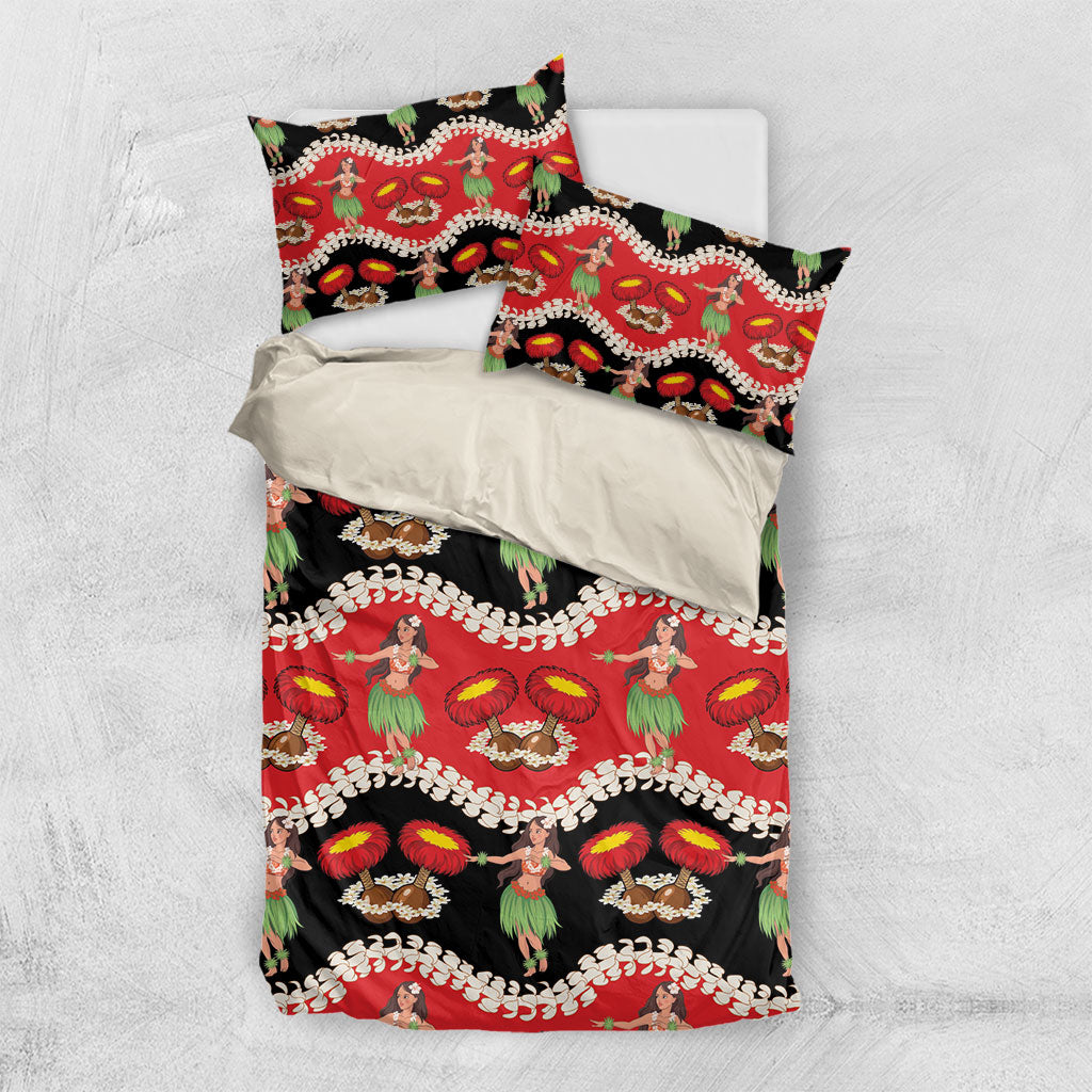 Uliuli Hawaii Makahiki Bedding Set Hawaiian Puakenikeni Lei Hula Girl Red Version LT14 US Twin 172cm x 218cm Red - Polynesian Pride
