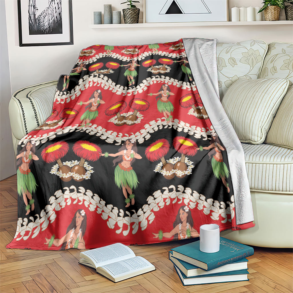 Uliuli Hawaii Makahiki Blanket Hawaiian Puakenikeni Lei Hula Girl Red Version