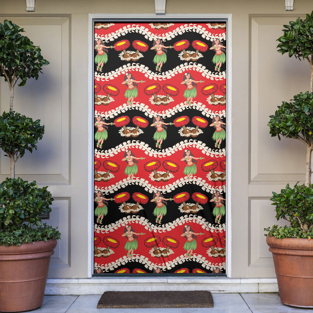 Uliuli Hawaii Makahiki Door Cover Hawaiian Puakenikeni Lei Hula Girl Red Version