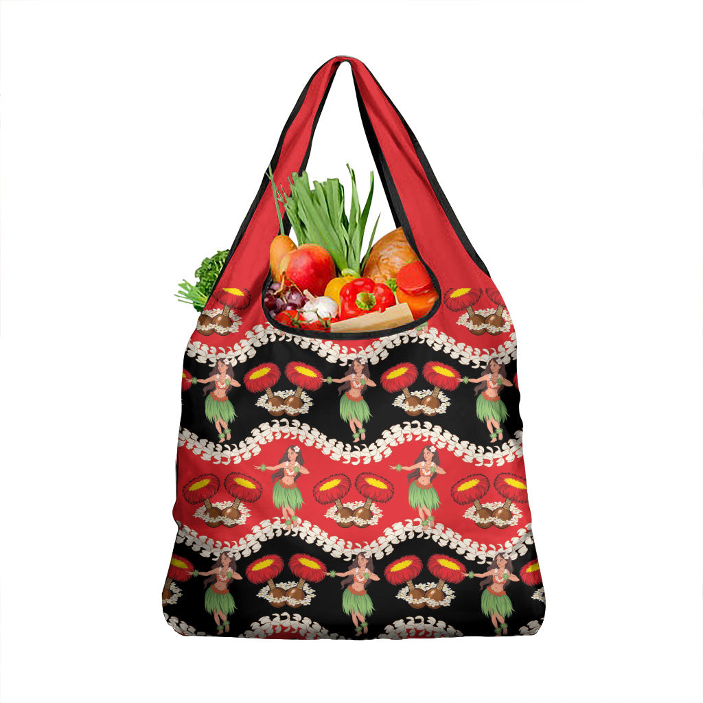 Uliuli Hawaii Makahiki Grocery Bag Hawaiian Puakenikeni Lei Hula Girl Red Version