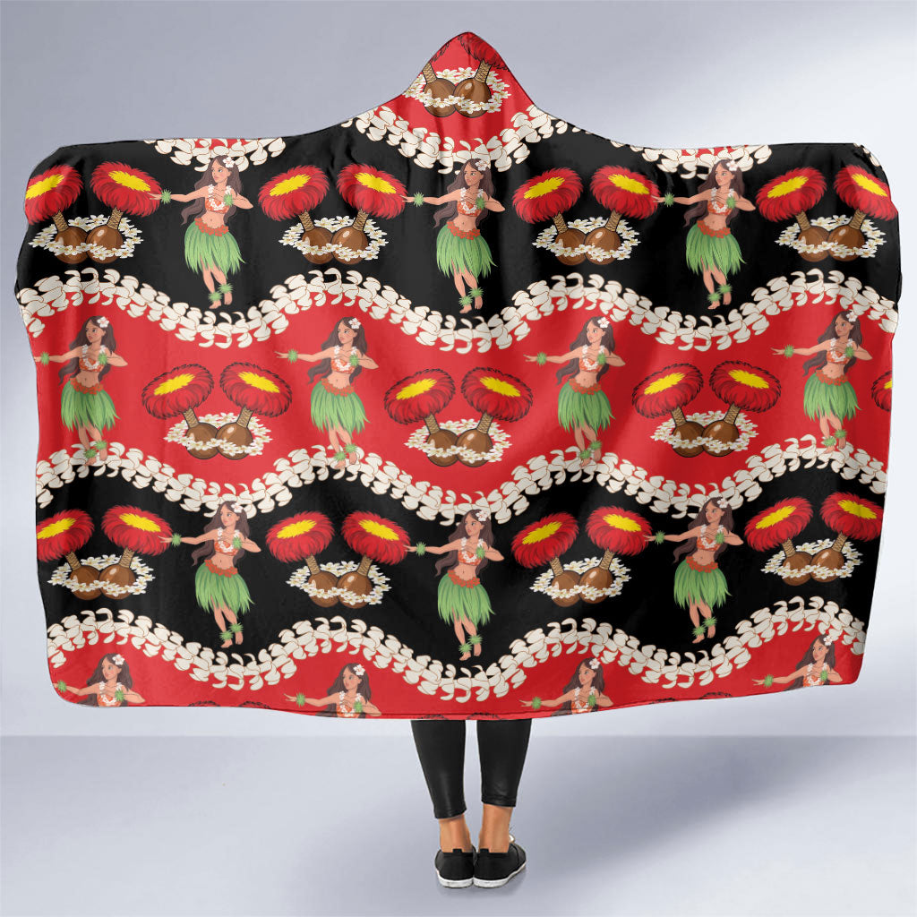 Uliuli Hawaii Makahiki Hooded Blanket Hawaiian Puakenikeni Lei Hula Girl Red Version LT14 One Size Red - Polynesian Pride