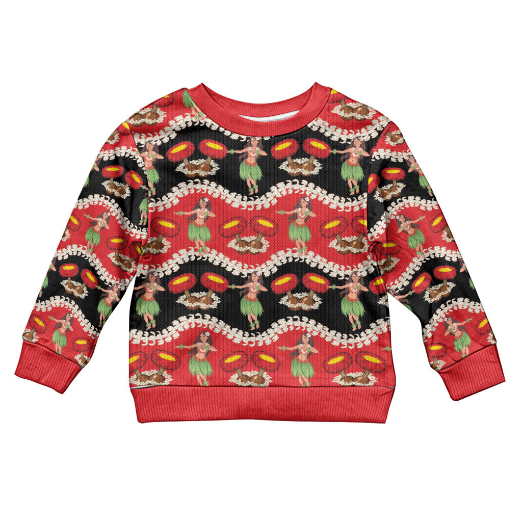 Uliuli Hawaii Makahiki Kid Ugly Christmas Sweater Hawaiian Puakenikeni Lei Hula Girl Red Version LT14 Kid Red - Polynesian Pride