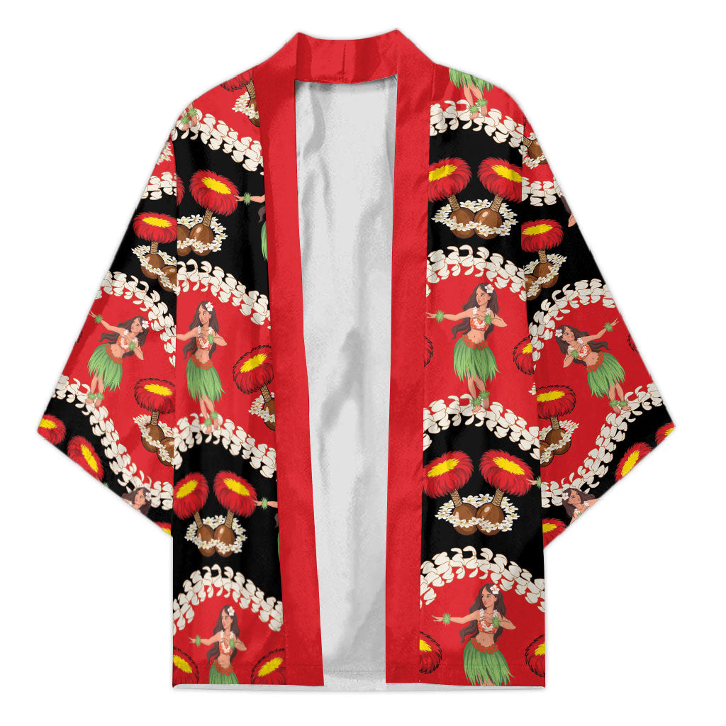 Uliuli Hawaii Makahiki Kimono Hawaiian Puakenikeni Lei Hula Girl Red Version