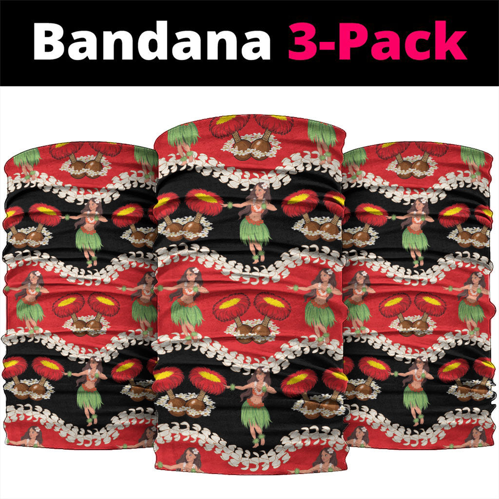 Uliuli Hawaii Makahiki Neck Gaiter Hawaiian Puakenikeni Lei Hula Girl Red Version