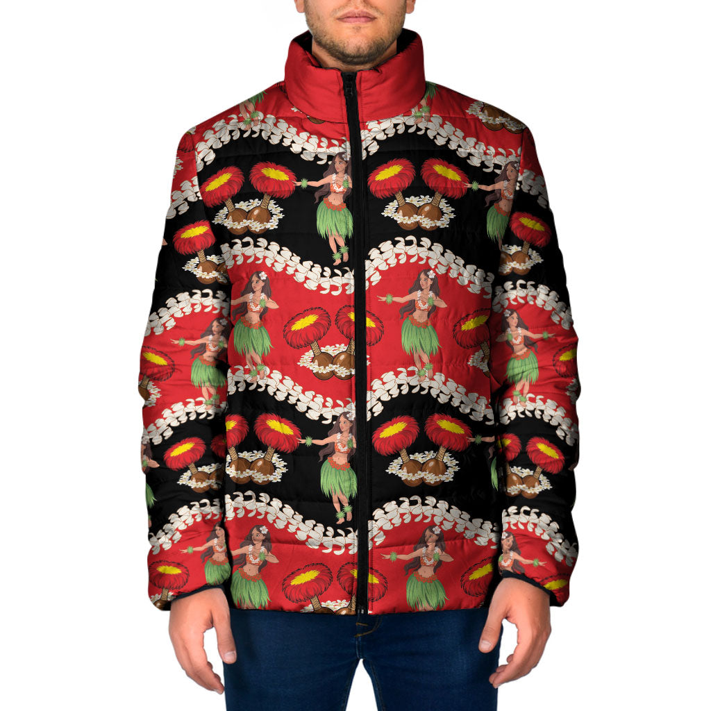 Uliuli Hawaii Makahiki Padded Jacket Hawaiian Puakenikeni Lei Hula Girl Red Version