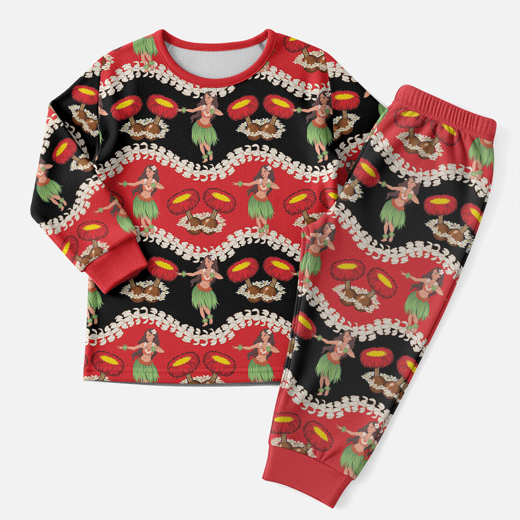 Uliuli Hawaii Makahiki Christmas Pajama Set Hawaiian Puakenikeni Lei Hula Girl Red Version LT14 Men Red - Polynesian Pride