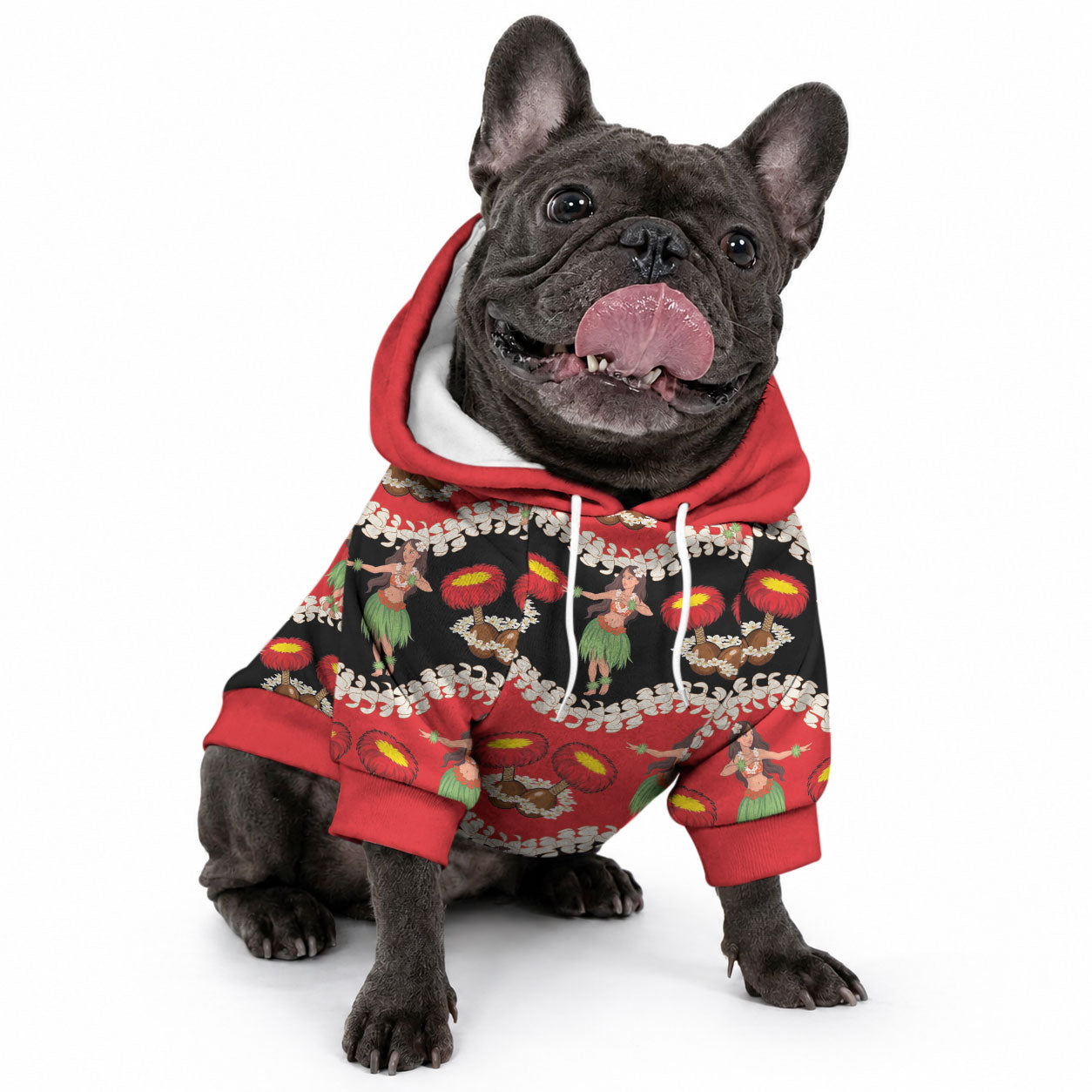 Uliuli Hawaii Makahiki Pet Hoodie Hawaiian Puakenikeni Lei Hula Girl Red Version