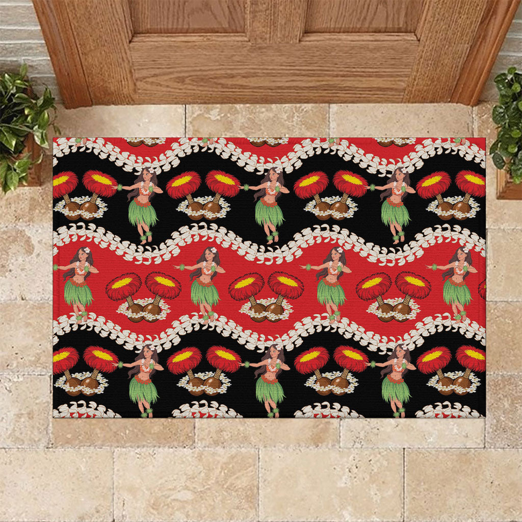 Uliuli Hawaii Makahiki Rubber Doormat Hawaiian Puakenikeni Lei Hula Girl Red Version