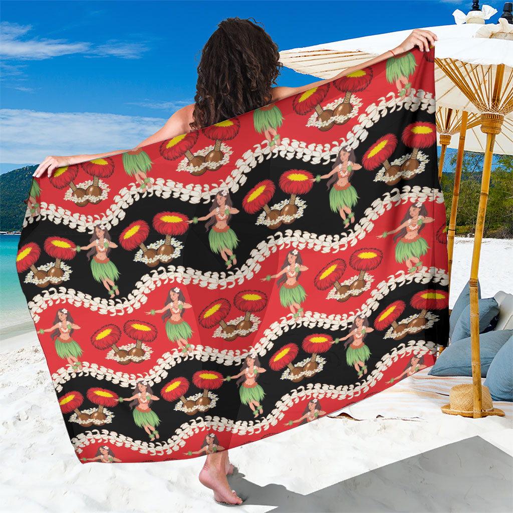 Uliuli Hawaii Makahiki Sarong Hawaiian Puakenikeni Lei Hula Girl Red Version