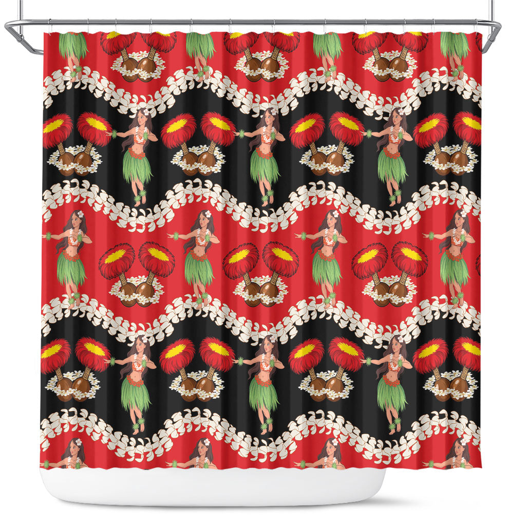 Uliuli Hawaii Makahiki Shower Curtain Hawaiian Puakenikeni Lei Hula Girl Red Version LT14 Red - Polynesian Pride