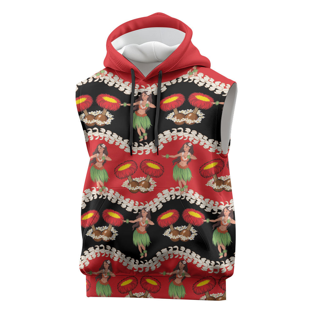 Uliuli Hawaii Makahiki Sleeveless Hoodie Hawaiian Puakenikeni Lei Hula Girl Red Version