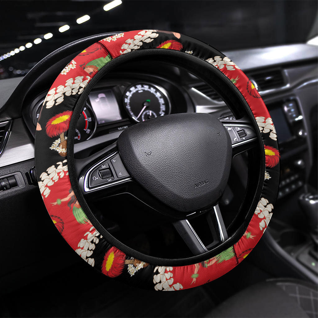 Uliuli Hawaii Makahiki Steering Wheel Cover Hawaiian Puakenikeni Lei Hula Girl Red Version