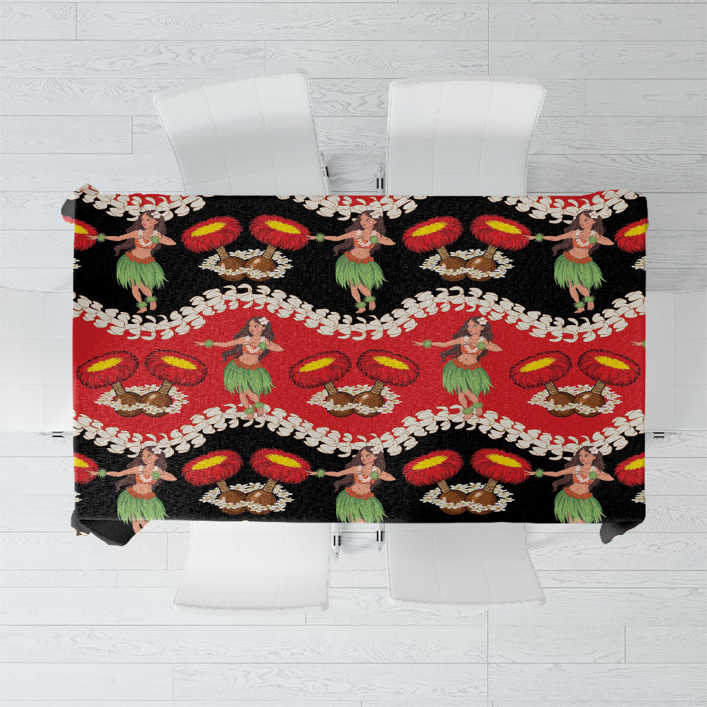 Uliuli Hawaii Makahiki Tablecloth Hawaiian Puakenikeni Lei Hula Girl Red Version