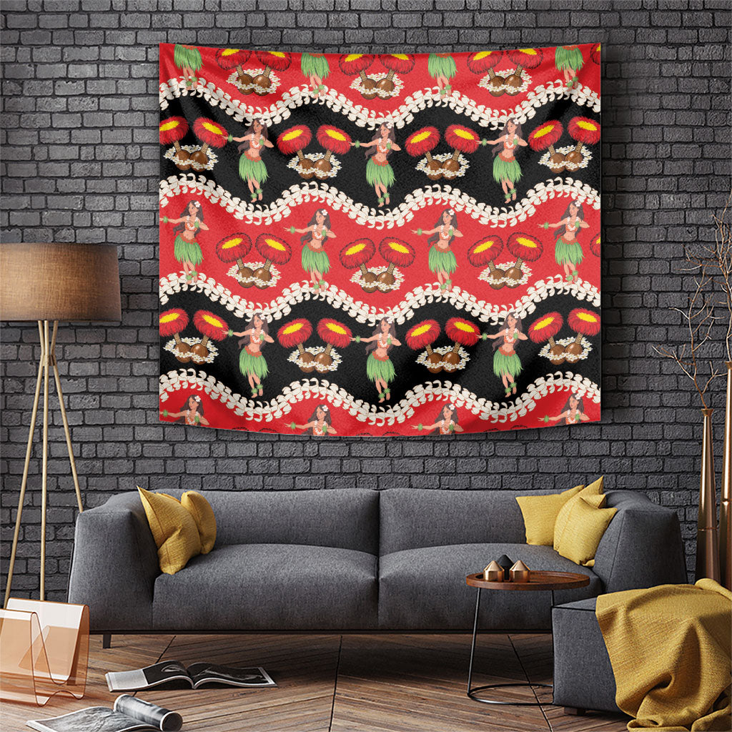 Uliuli Hawaii Makahiki Tapestry Hawaiian Puakenikeni Lei Hula Girl Red Version