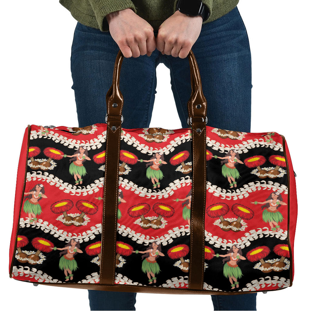 Uliuli Hawaii Makahiki Travel Bag Hawaiian Puakenikeni Lei Hula Girl Red Version