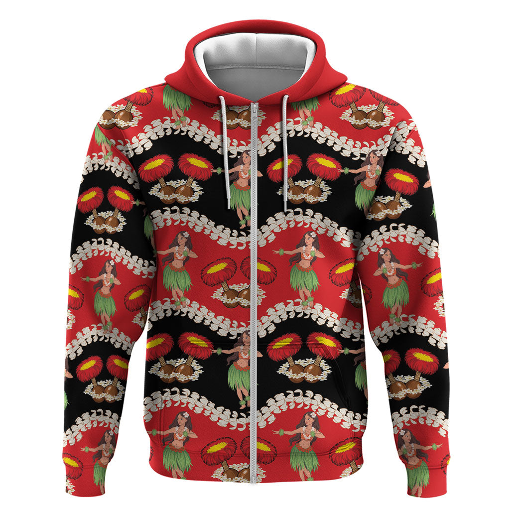 Uliuli Hawaii Makahiki Zip Hoodie Hawaiian Puakenikeni Lei Hula Girl Red Version LT14 Zip Hoodie Red - Polynesian Pride