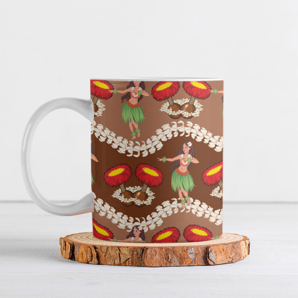 Uliuli Hawaii Makahiki Ceramic Mug Hawaiian Puakenikeni Lei Hula Girl Brown Version LT14 Brown - Polynesian Pride