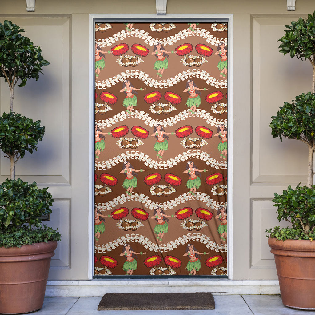Uliuli Hawaii Makahiki Door Cover Hawaiian Puakenikeni Lei Hula Girl Brown Version LT14 Brown - Polynesian Pride