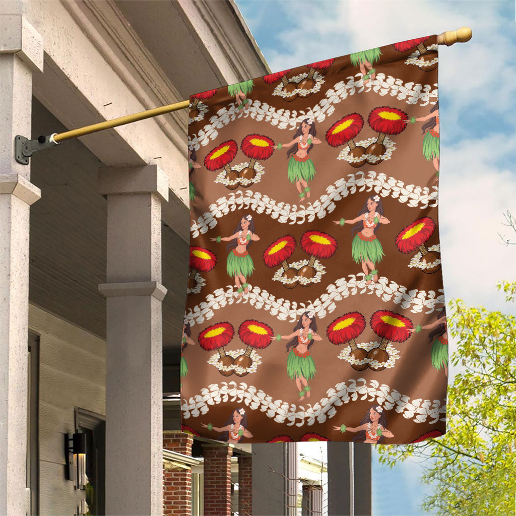 Uliuli Hawaii Makahiki Garden Flag Hawaiian Puakenikeni Lei Hula Girl Brown Version LT14 House Flag Brown - Polynesian Pride