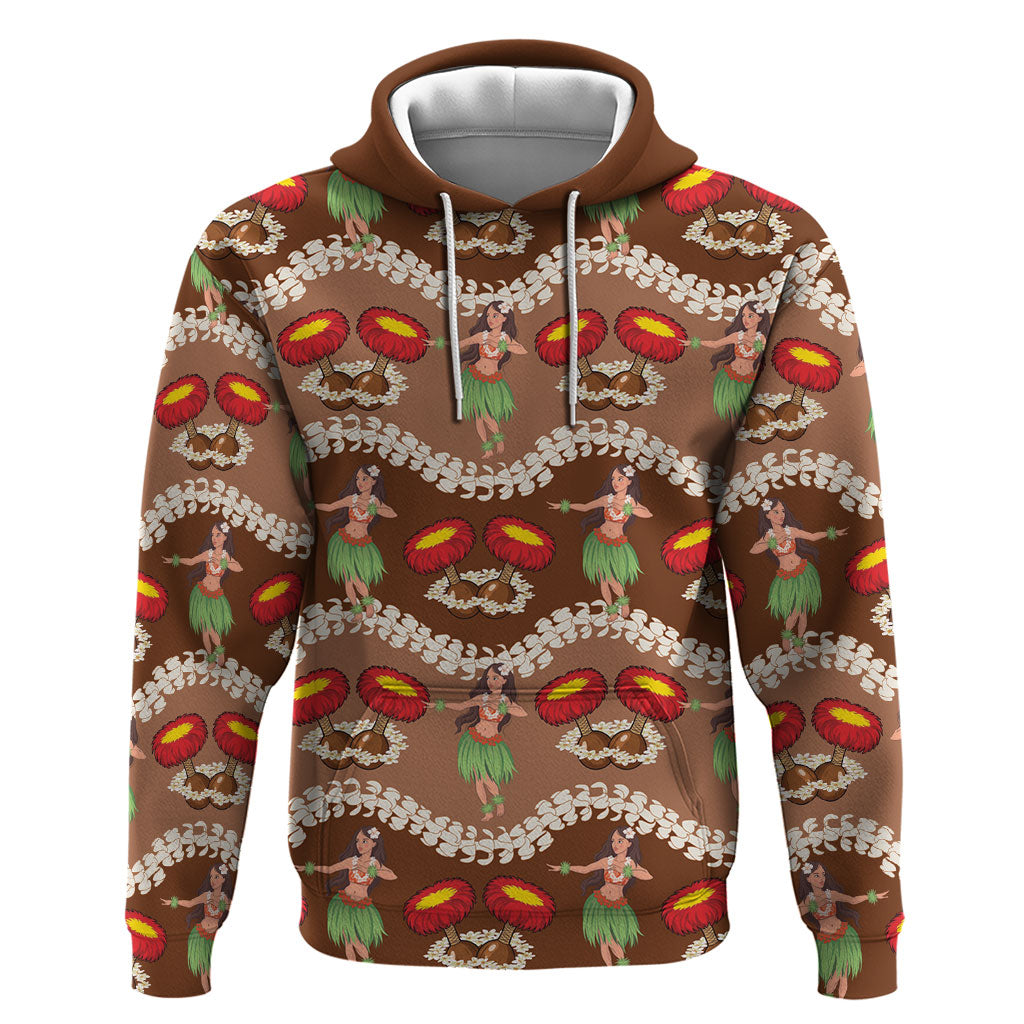 Uliuli Hawaii Makahiki Hoodie Hawaiian Puakenikeni Lei Hula Girl Brown Version