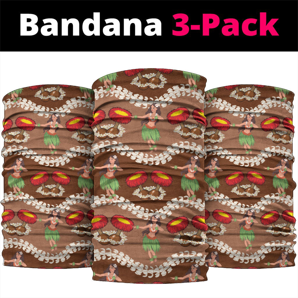 Uliuli Hawaii Makahiki Neck Gaiter Hawaiian Puakenikeni Lei Hula Girl Brown Version LT14 package One Size: 25*50cm Brown - Polynesian Pride