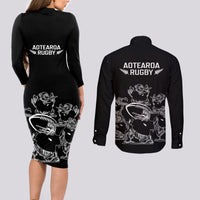 New Zealand Silver Fern Rugby Couples Matching Long Sleeve Bodycon Dress and Long Sleeve Button Shirt Haka Aotearoa Kiwi Dance LT14 - Polynesian Pride