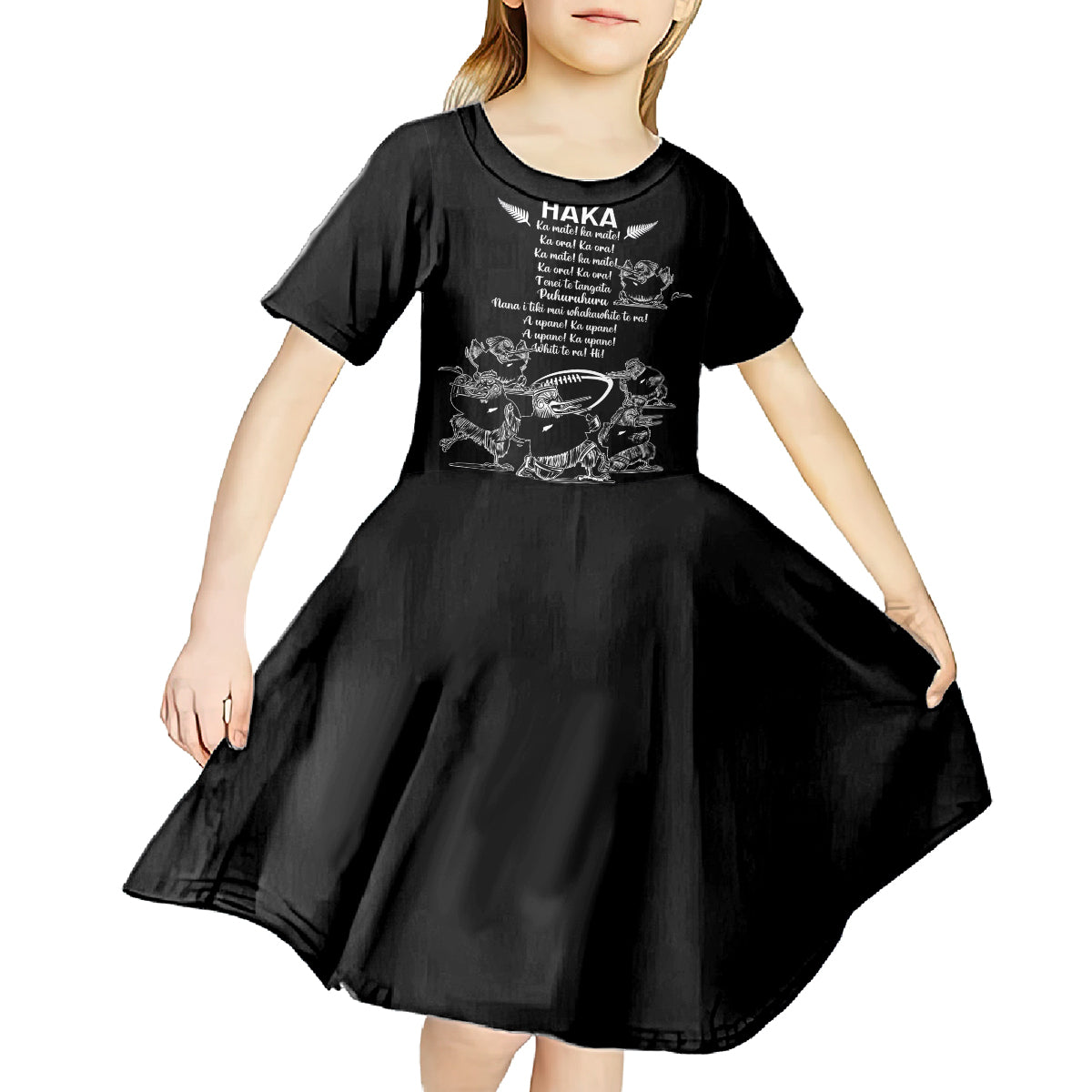 New Zealand Silver Fern Rugby Kid Short Sleeve Dress Haka Aotearoa Kiwi Dance LT14 - Polynesian Pride