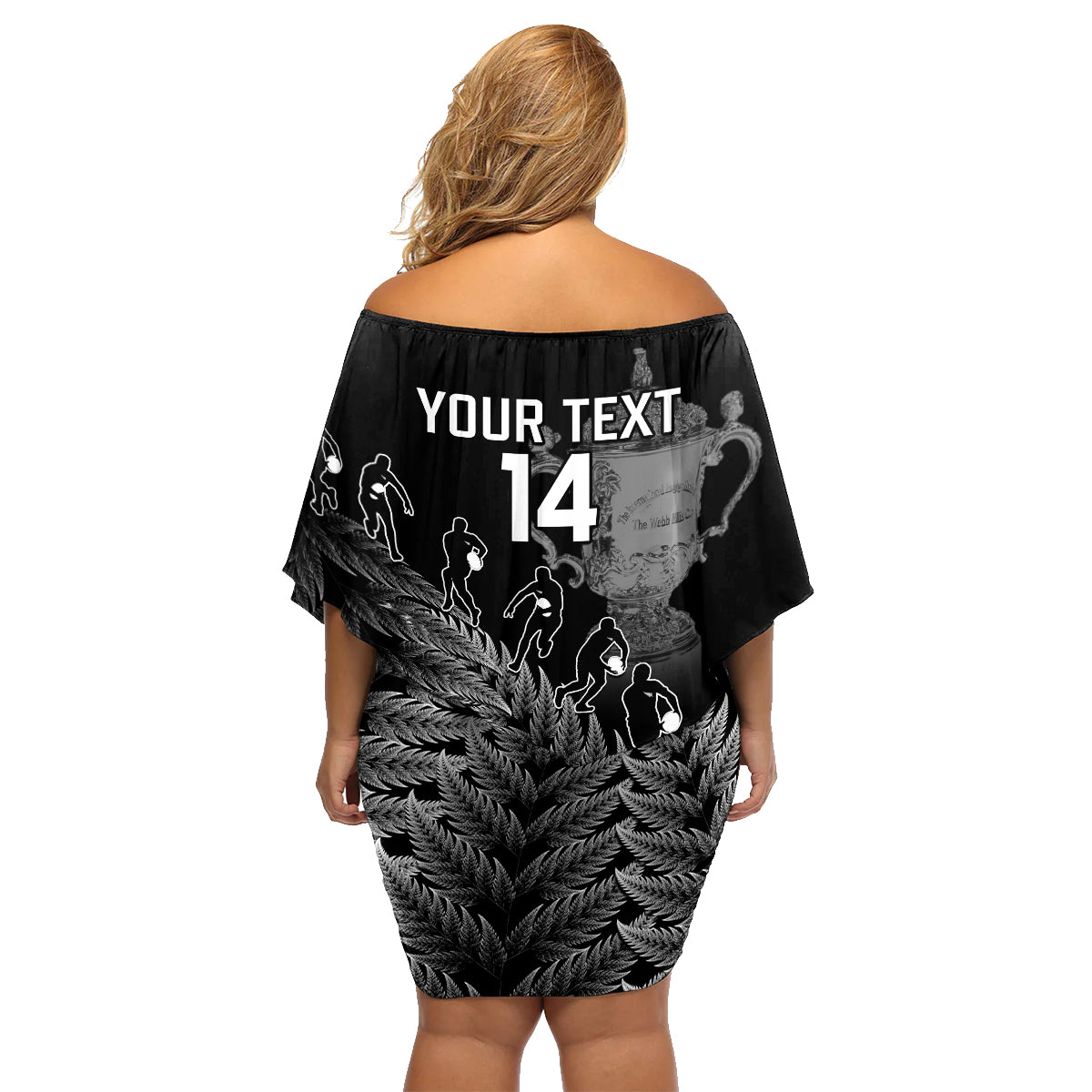 Custom New Zealand Silver Fern Rugby Family Matching Off Shoulder Short Dress and Hawaiian Shirt All Black Go Champions 2023 With Trophy Proud LT14 - Polynesian Pride