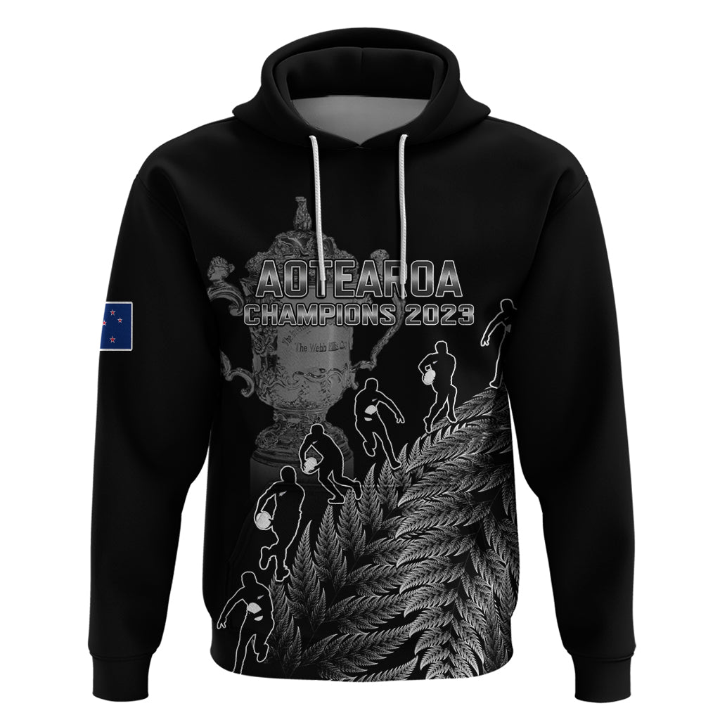 Custom New Zealand Silver Fern Rugby Hoodie All Black Go Champions 2023 With Trophy Proud LT14 Pullover Hoodie Black - Polynesian Pride