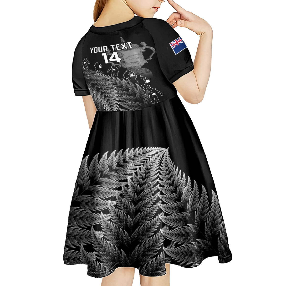 Custom New Zealand Silver Fern Rugby Kid Short Sleeve Dress All Black Go Champions 2023 With Trophy Proud LT14 - Polynesian Pride