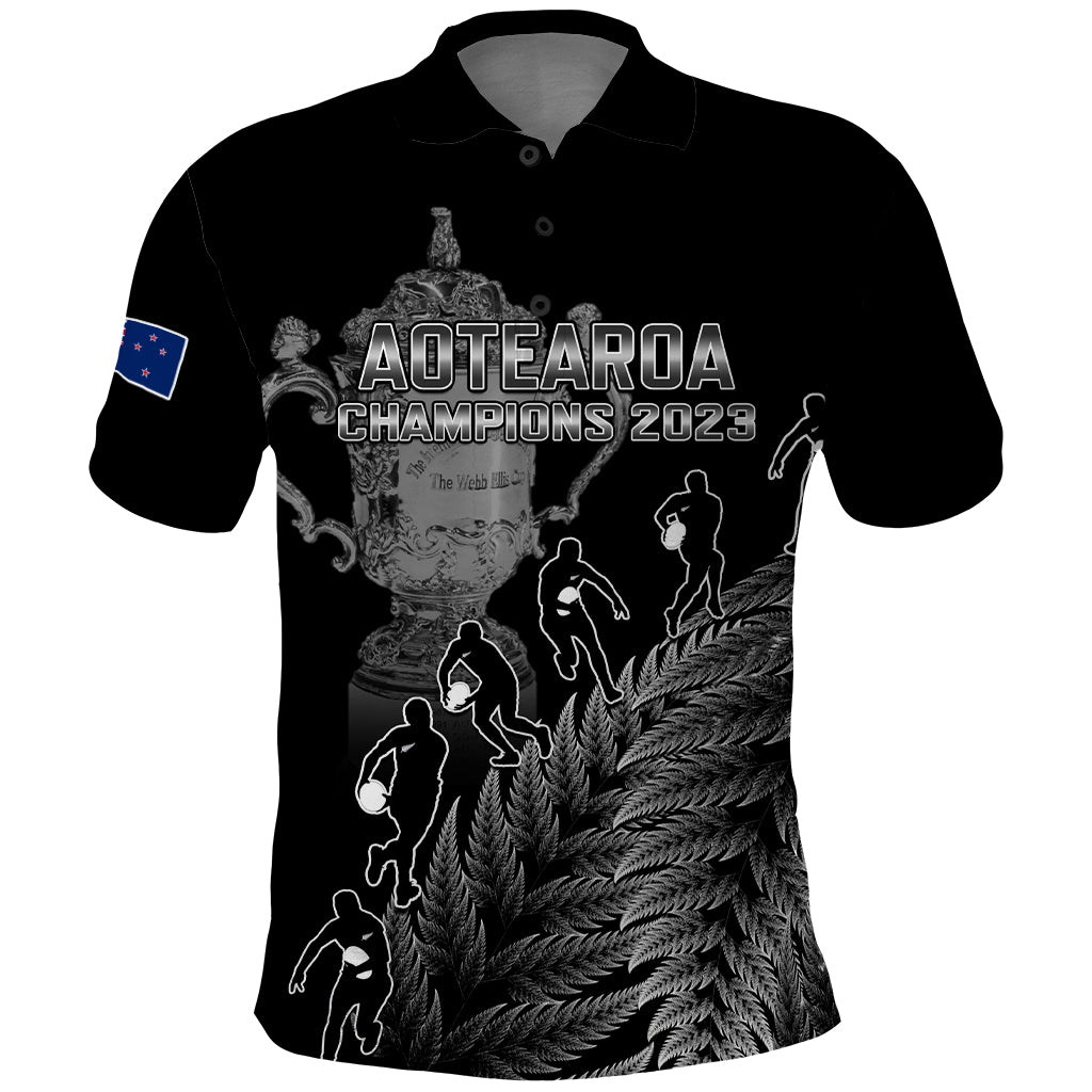 Custom New Zealand Silver Fern Rugby Polo Shirt All Black Go Champions 2023 With Trophy Proud LT14 Black - Polynesian Pride