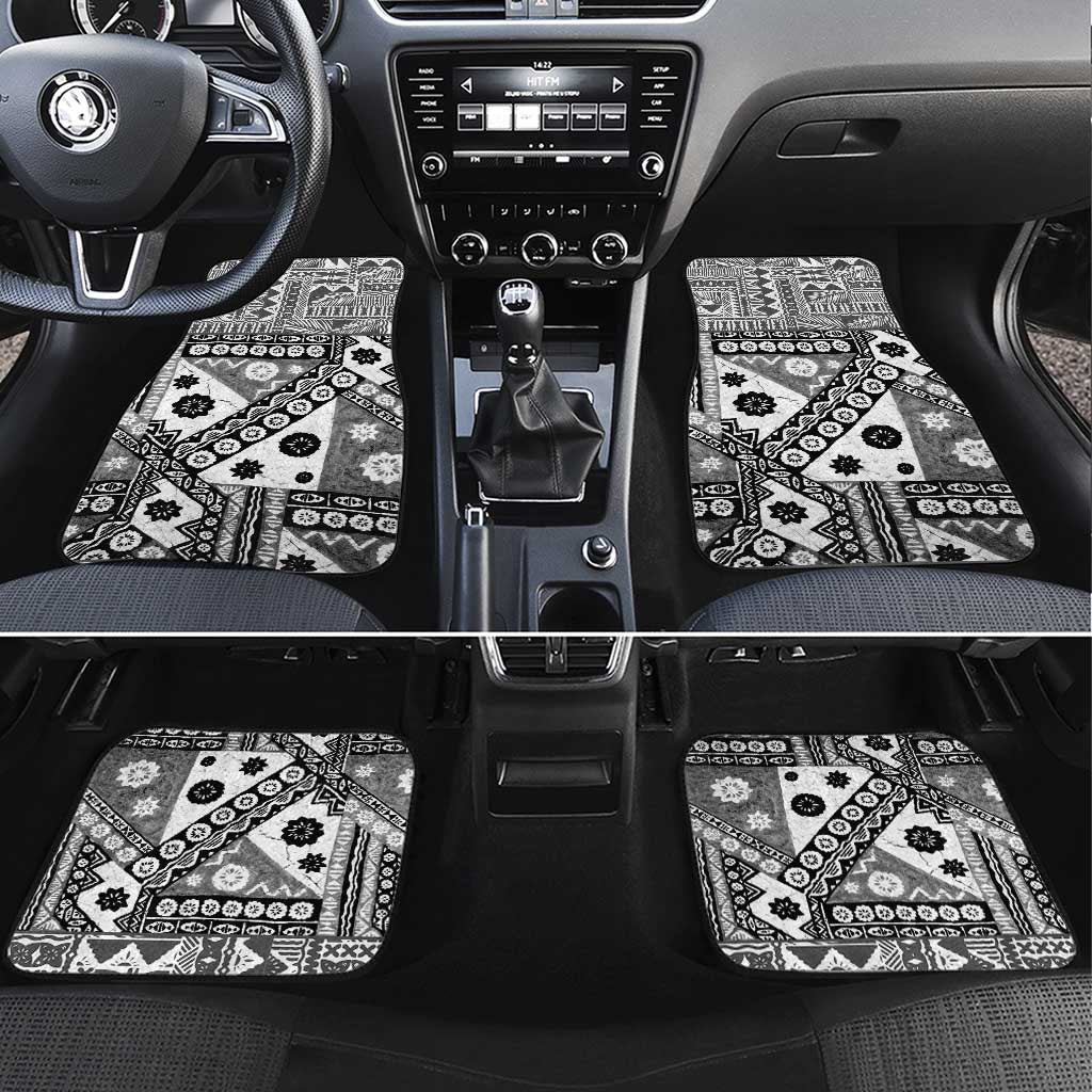 Black Bula Fiji Car Mats Unique Masi Tapa Pattern