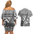 Black Bula Fiji Couples Matching Off Shoulder Short Dress and Hawaiian Shirt Unique Masi Tapa Pattern