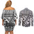 Black Bula Fiji Couples Matching Off Shoulder Short Dress and Long Sleeve Button Shirt Unique Masi Tapa Pattern