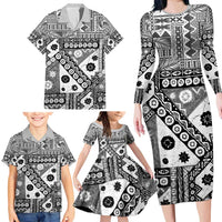 Black Bula Fiji Family Matching Long Sleeve Bodycon Dress and Hawaiian Shirt Unique Masi Tapa Pattern