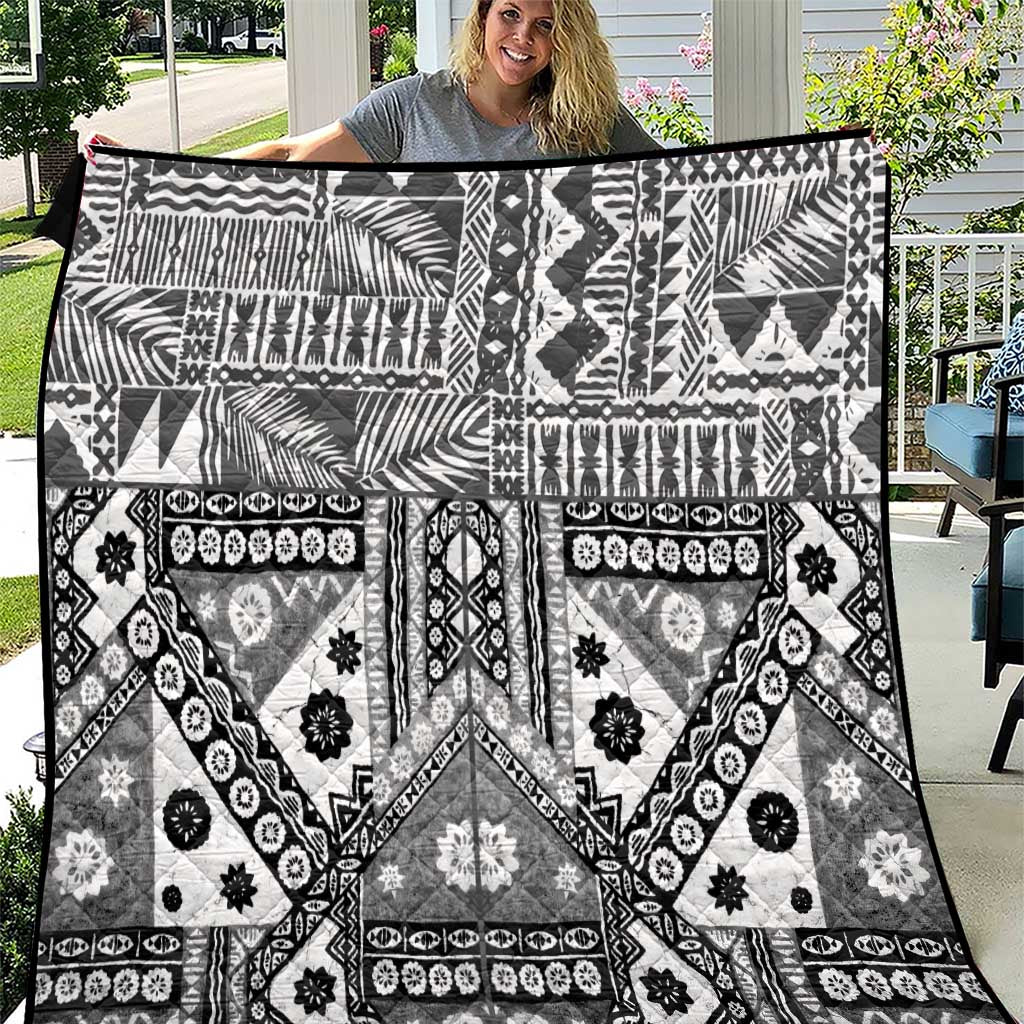 Black Bula Fiji Quilt Unique Masi Tapa Pattern