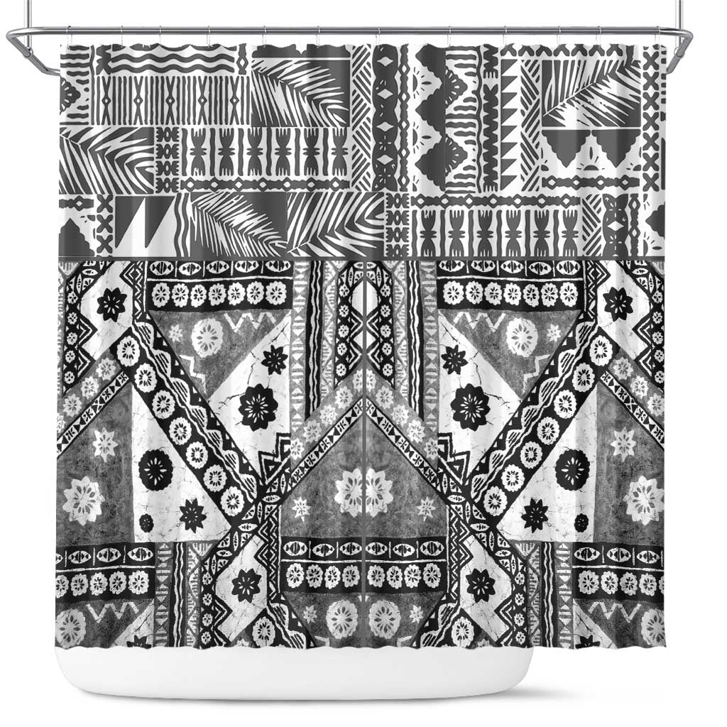 Black Bula Fiji Shower Curtain Unique Masi Tapa Pattern