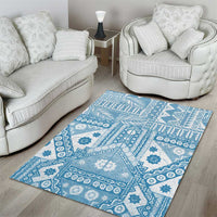 Blue Bula Fiji Area Rug Unique Masi Tapa Pattern