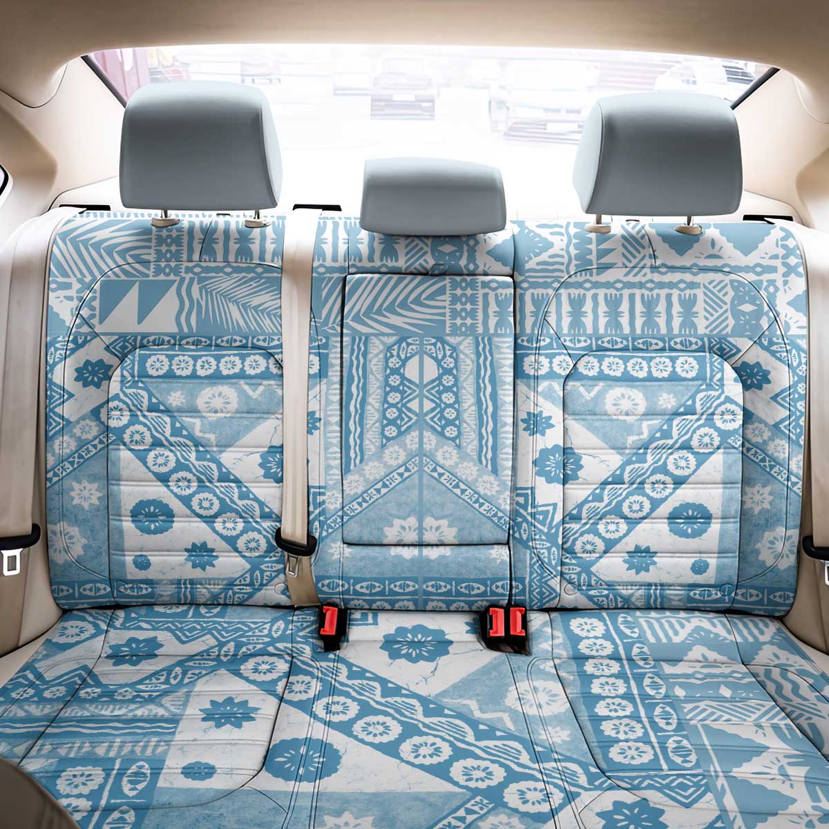 Blue Bula Fiji Back Car Seat Cover Unique Masi Tapa Pattern