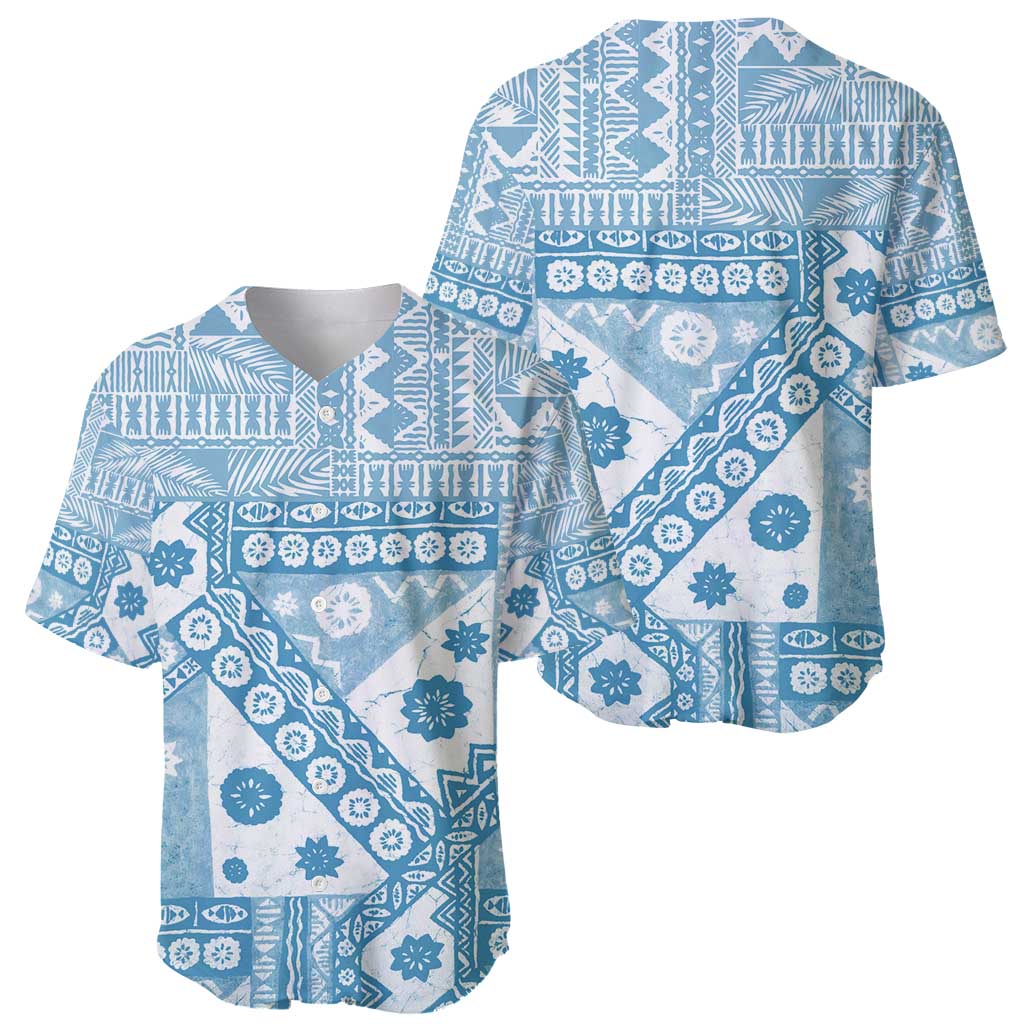 Blue Bula Fiji Baseball Jersey Unique Masi Tapa Pattern