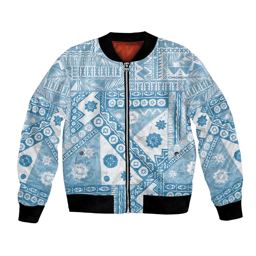 Blue Bula Fiji Bomber Jacket Unique Masi Tapa Pattern