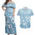 Blue Bula Fiji Couples Matching Off Shoulder Maxi Dress and Hawaiian Shirt Unique Masi Tapa Pattern