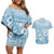 Blue Bula Fiji Couples Matching Off Shoulder Short Dress and Hawaiian Shirt Unique Masi Tapa Pattern