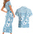 Blue Bula Fiji Couples Matching Short Sleeve Bodycon Dress and Hawaiian Shirt Unique Masi Tapa Pattern