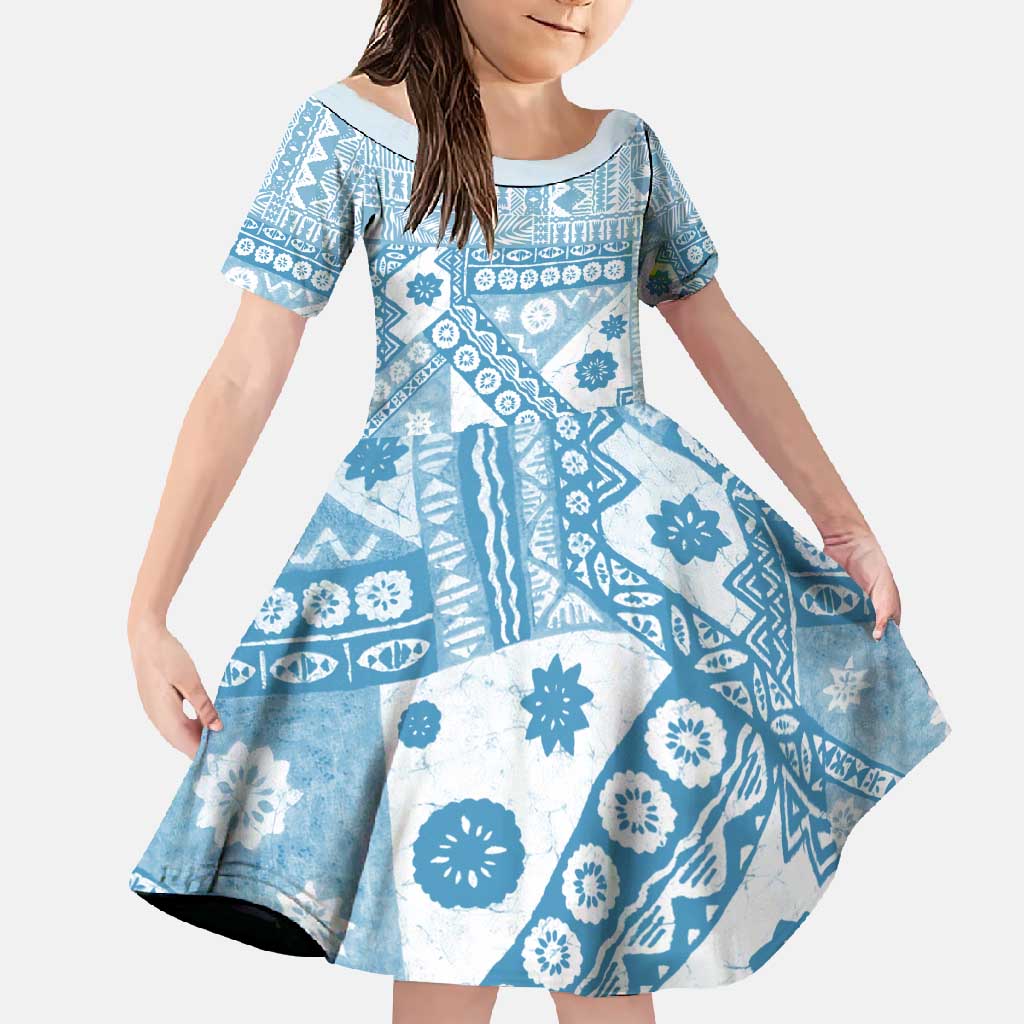 Blue Bula Fiji Family Matching Off Shoulder Maxi Dress and Hawaiian Shirt Unique Masi Tapa Pattern