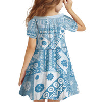 Blue Bula Fiji Family Matching Off Shoulder Short Dress and Hawaiian Shirt Unique Masi Tapa Pattern