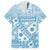 Blue Bula Fiji Family Matching Off Shoulder Short Dress and Hawaiian Shirt Unique Masi Tapa Pattern