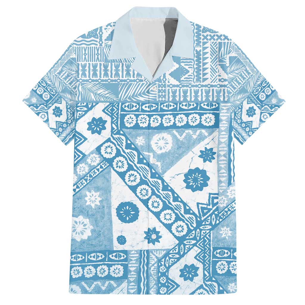 Blue Bula Fiji Family Matching Short Sleeve Bodycon Dress and Hawaiian Shirt Unique Masi Tapa Pattern