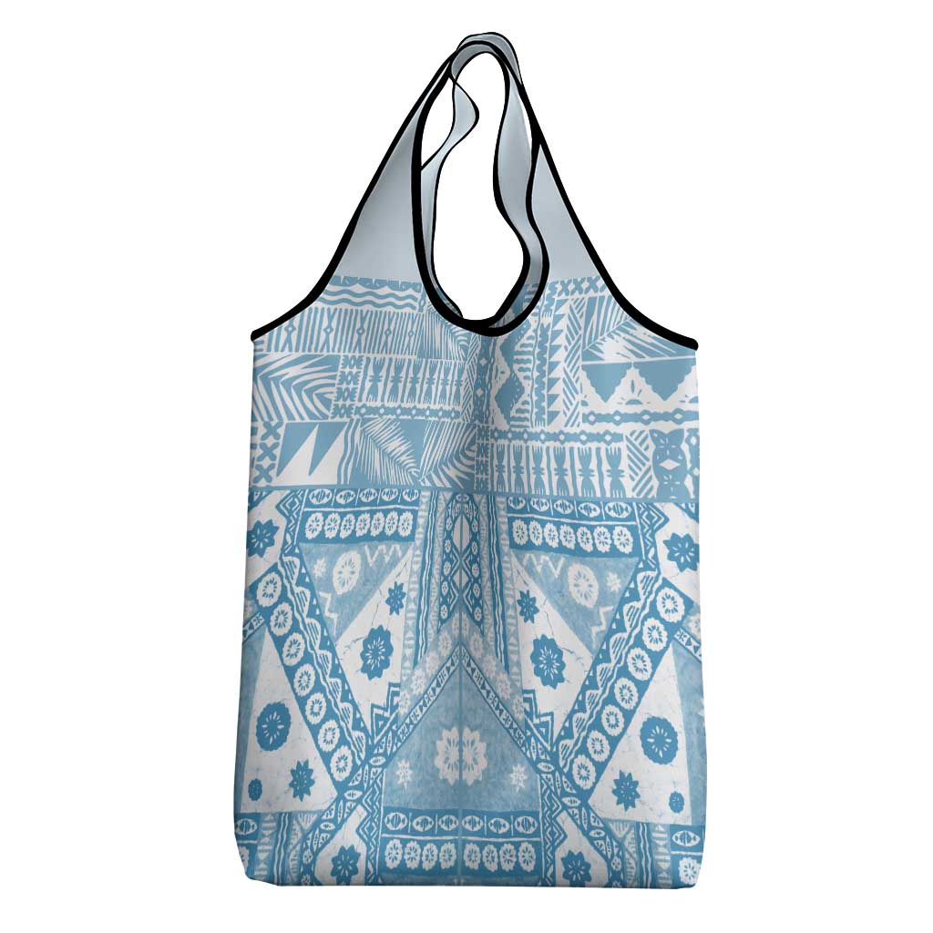 Blue Bula Fiji Grocery Bag Unique Masi Tapa Pattern