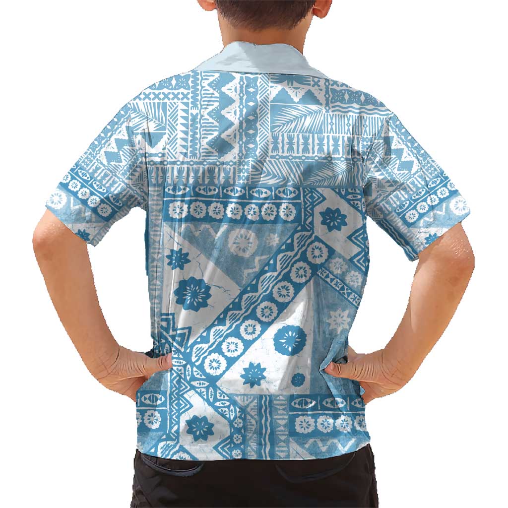 Blue Bula Fiji Kid Hawaiian Shirt Unique Masi Tapa Pattern